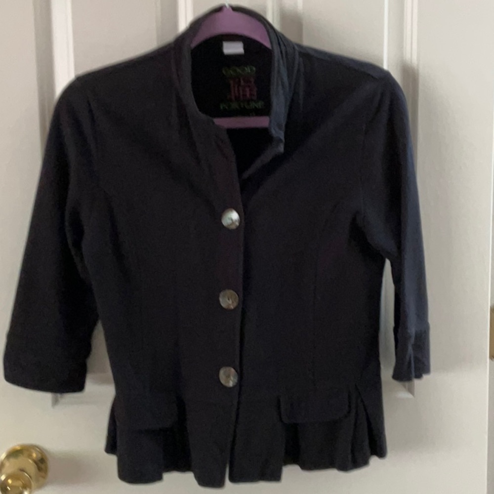 100% Cotton Peplum jacket, stand up collar,by Good Fortune